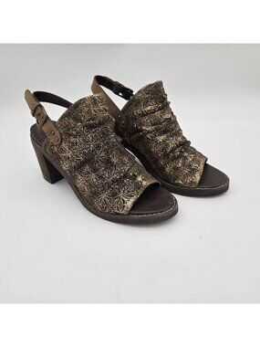 Naughty Monkey Womens Peep-Toe Heeled Sandals Size 7.5 Brown Metallic Textured L